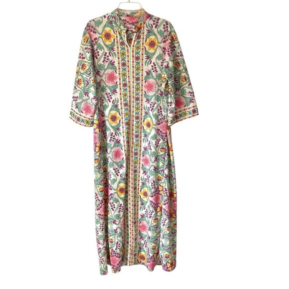 Evelyn Pearson 60s Vintage Psychedelic Loungewear Robe Cover Up Zipper Floral - Picture 1 of 9